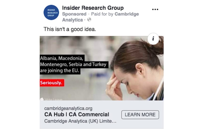A screenshot of a fake advert on Facebook