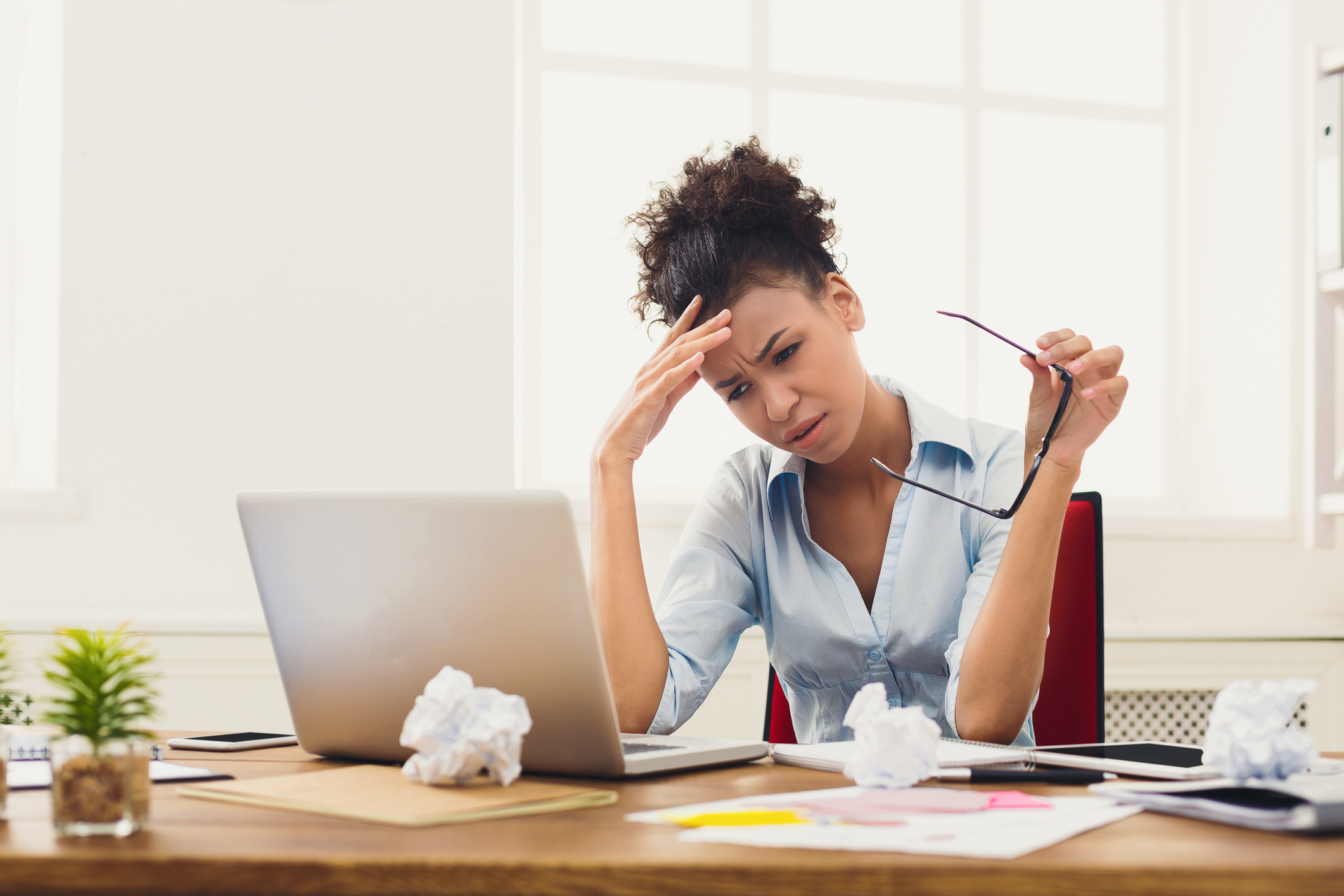 Woman stressed at work