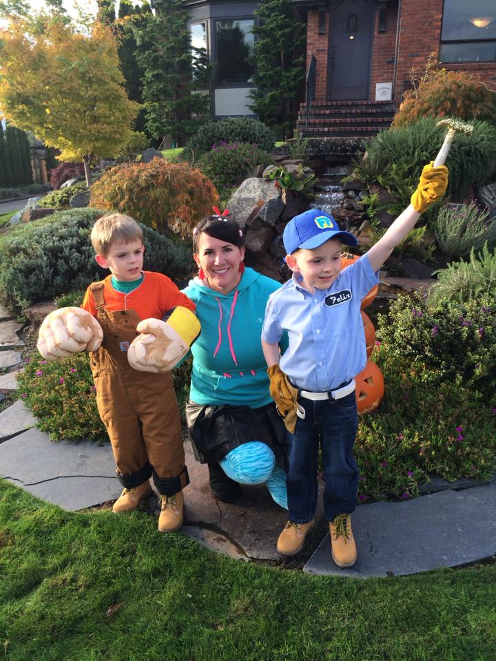 Jill and her kids dressed up as Wreck-It Ralph