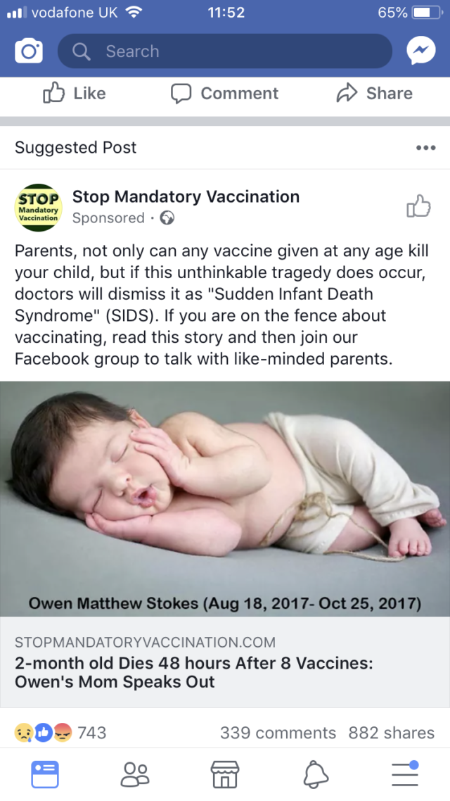 Stop Mandatory Vaccination ad. (ASA/PA)