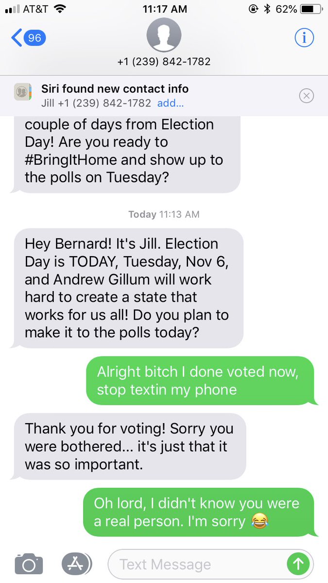 The text conversation between Bernard and the volunteer