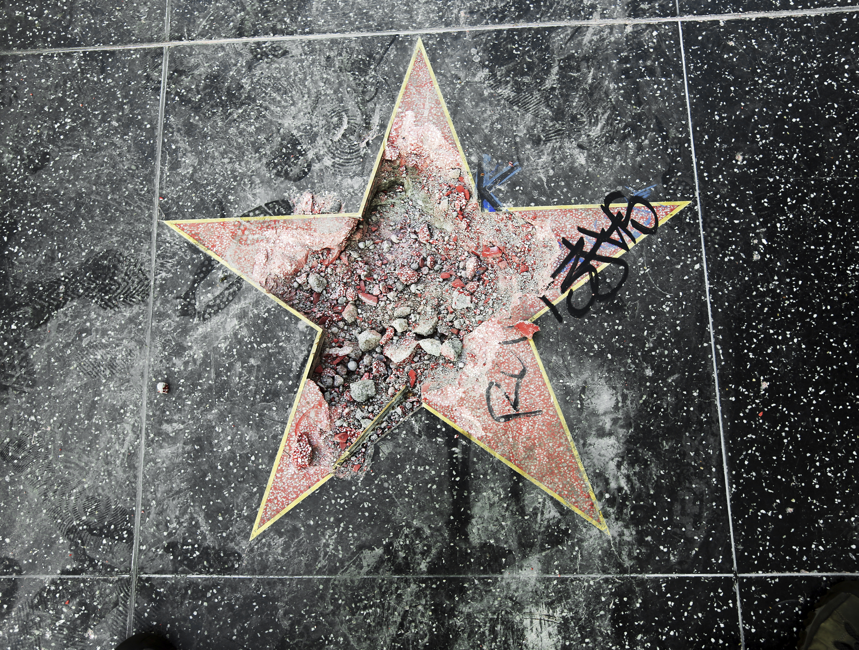 Donald Trump's star on the Hollywood Walk of Fame after it was vandalised in Los Angeles 