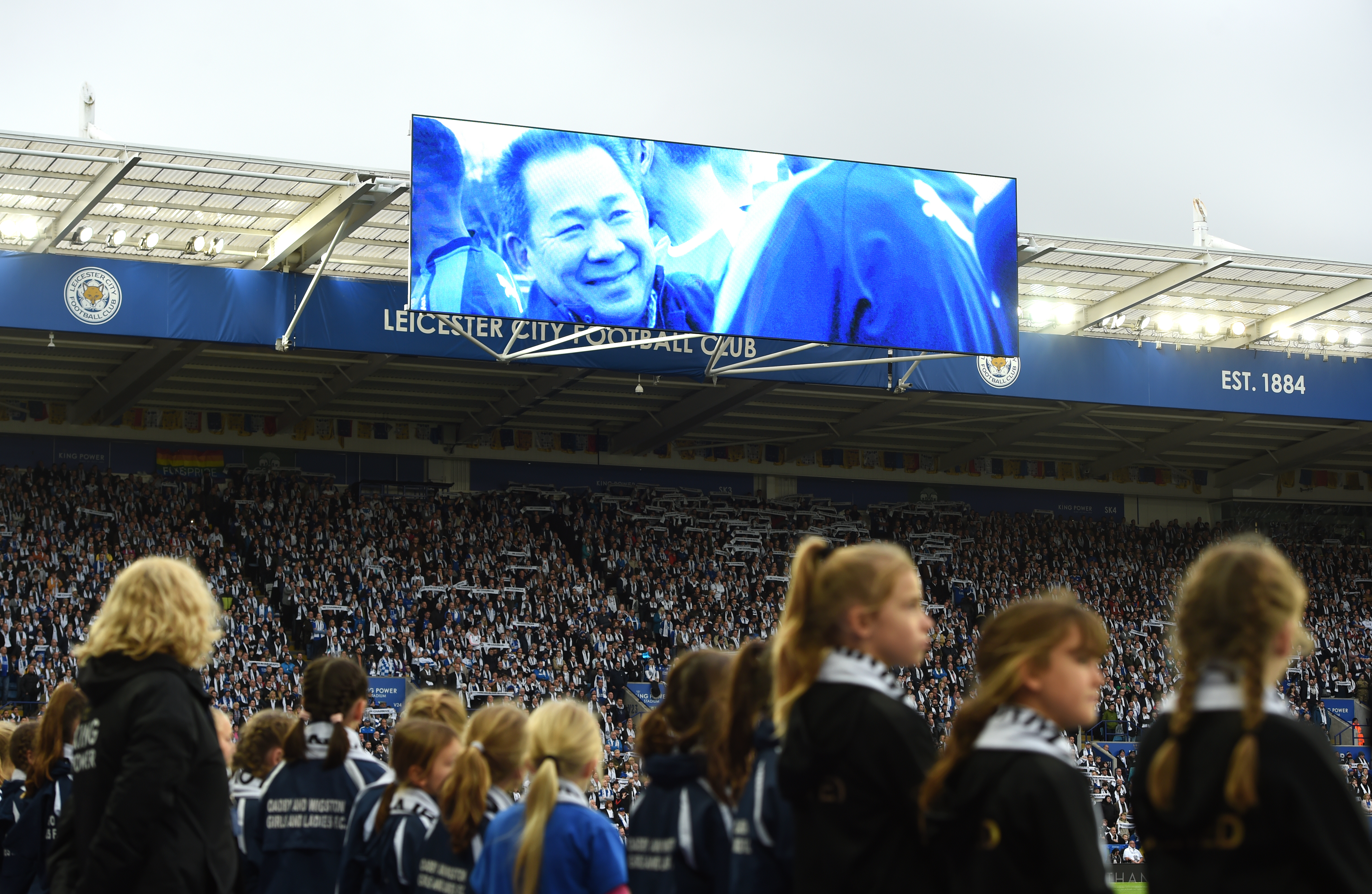 Tributes to those who lost their lives in the Leicester City helicopter crash including Leicester City Chairman Vichai Srivaddhanaprabha ahead of the Premier League match at the King Power Stadium, Leicester