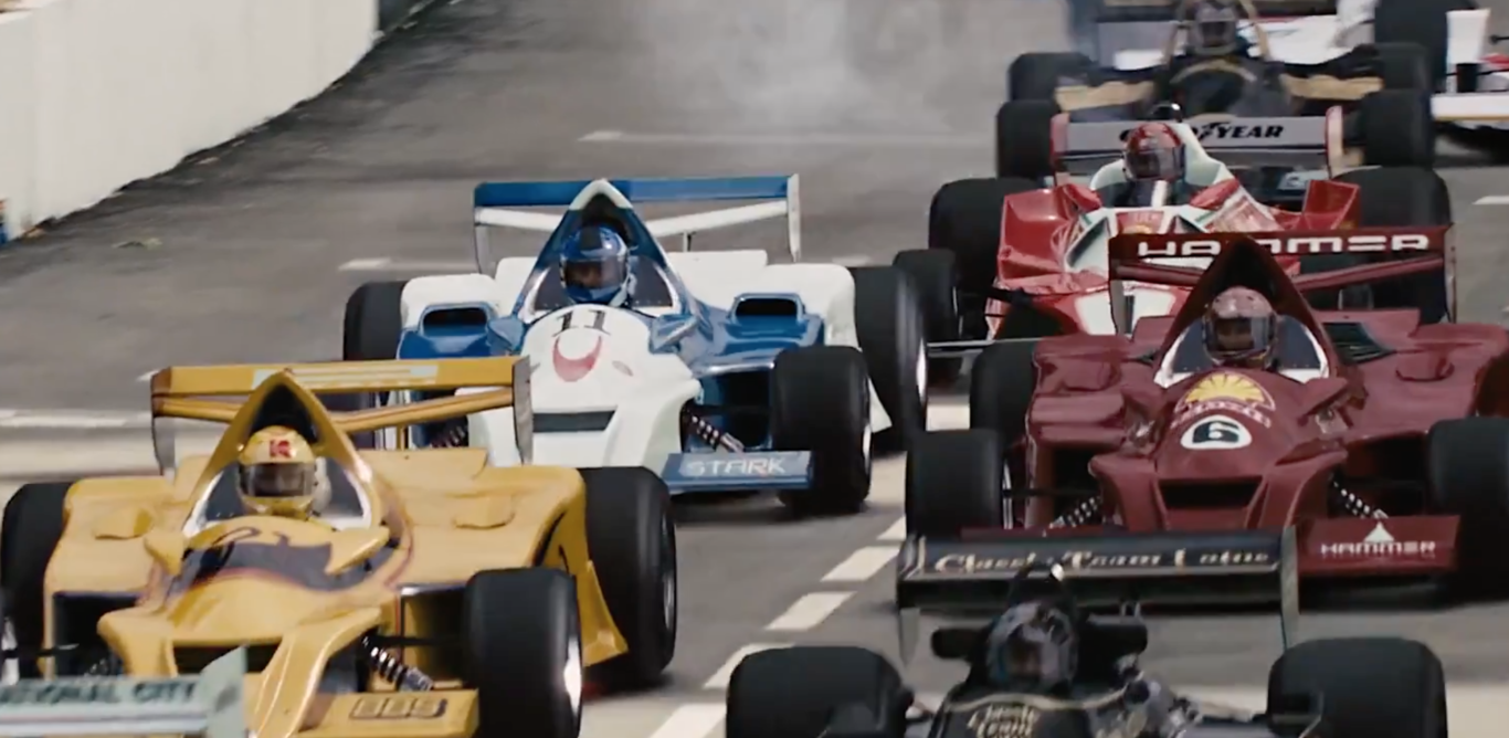 The Stark race car in action during Iron Man 2.
