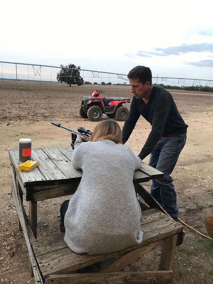 Kimberly Santleben-Stiteler practises with a rifle