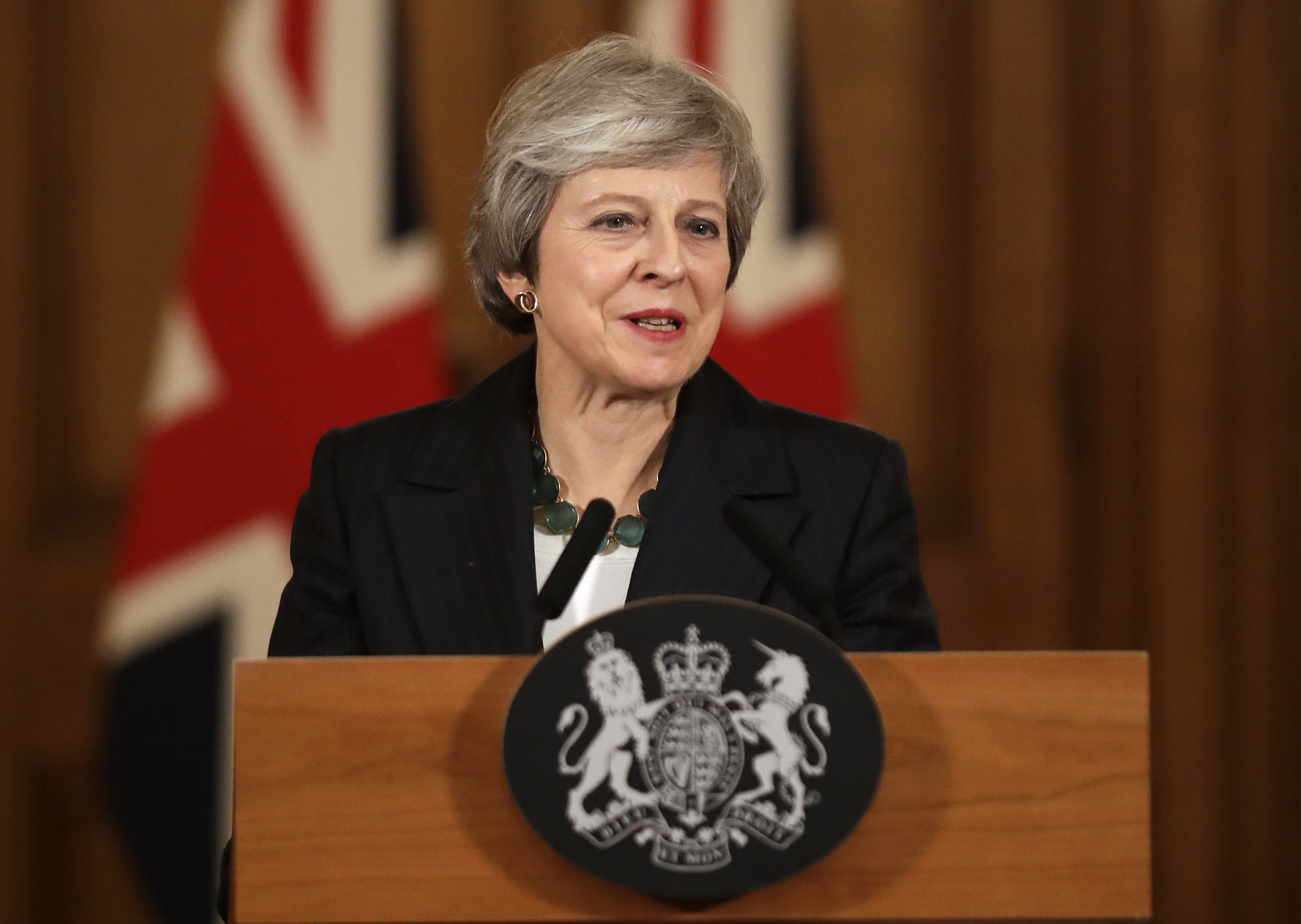 Prime Minister Theresa May holds a press conference at 10 Downing Street 