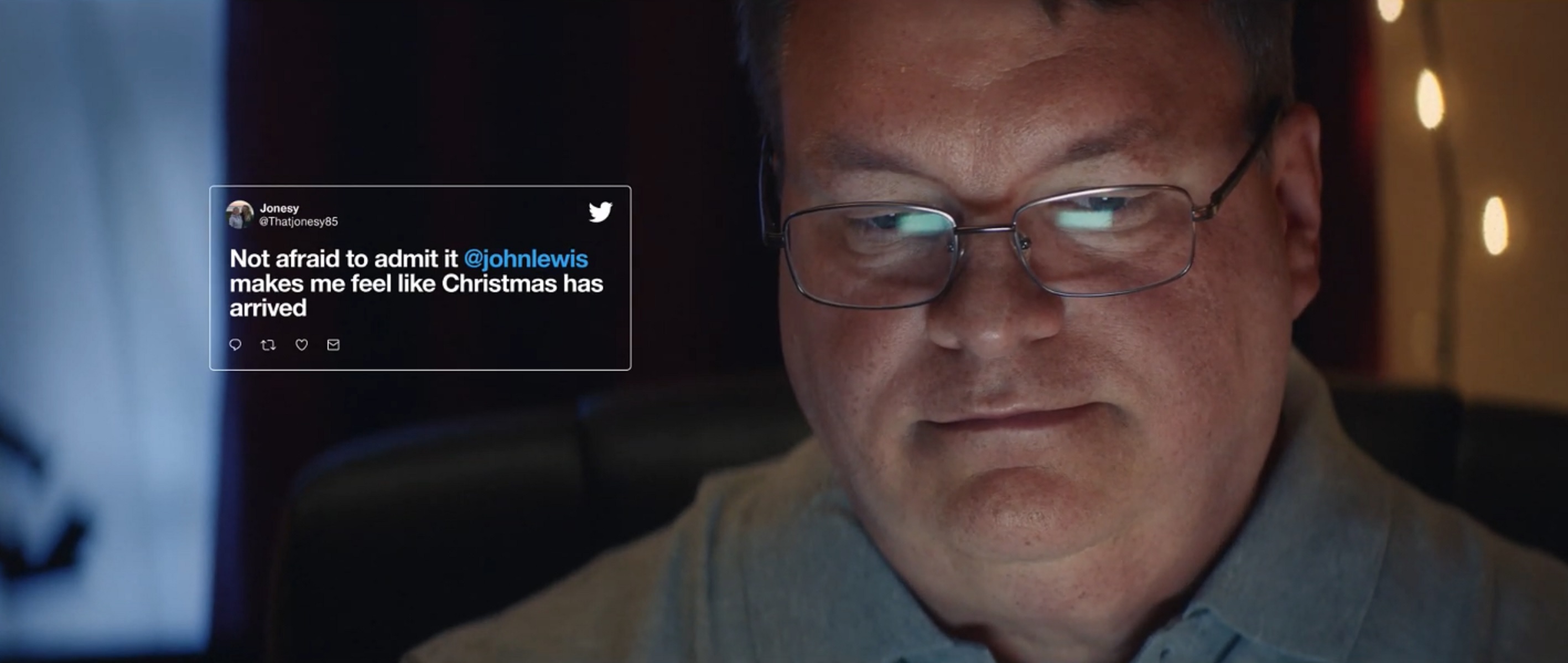 A screenshot of Twitter UK's Christmas advert starring John Lewis
