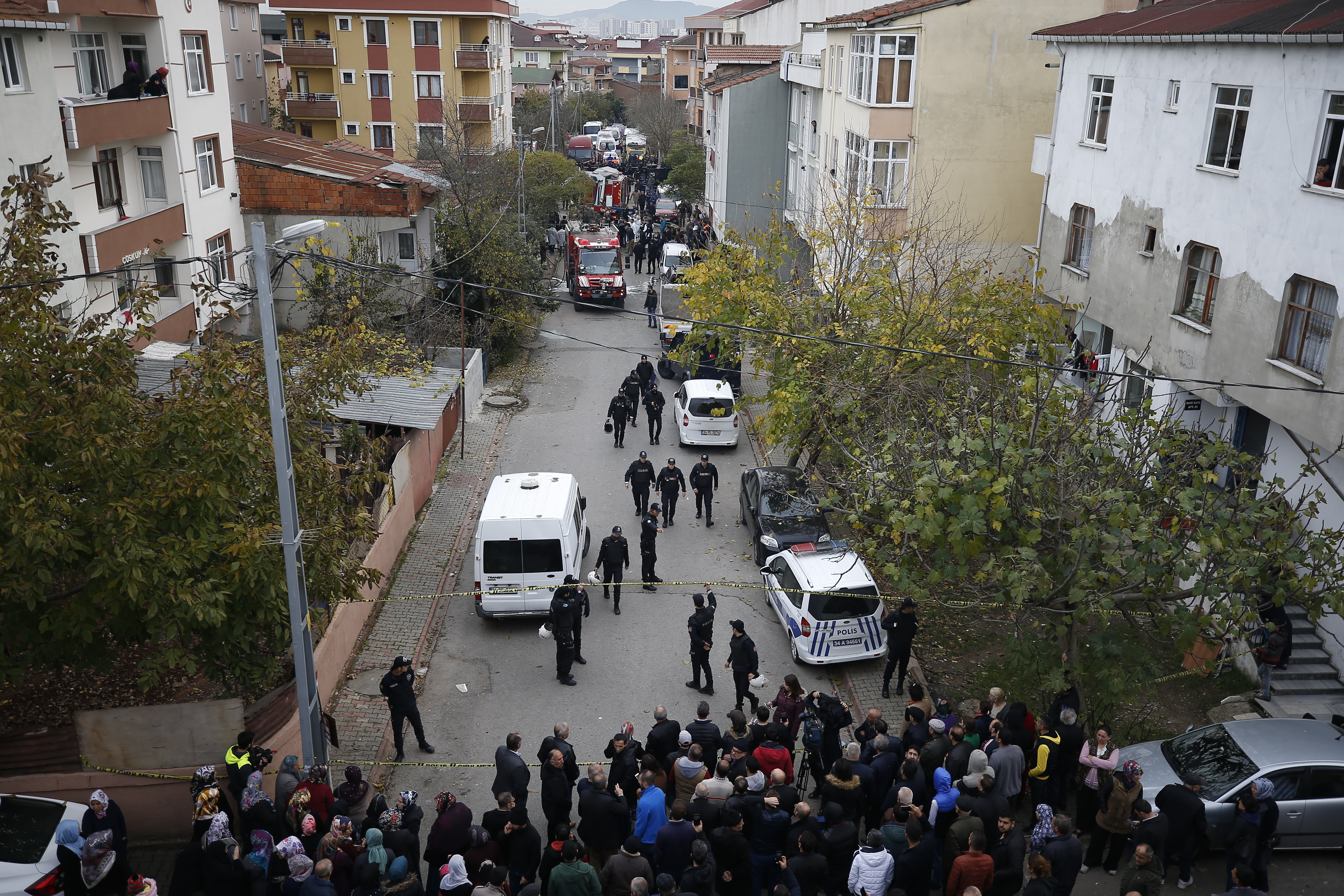 Rescue services at the scene of a helicopter crash in Istanbul