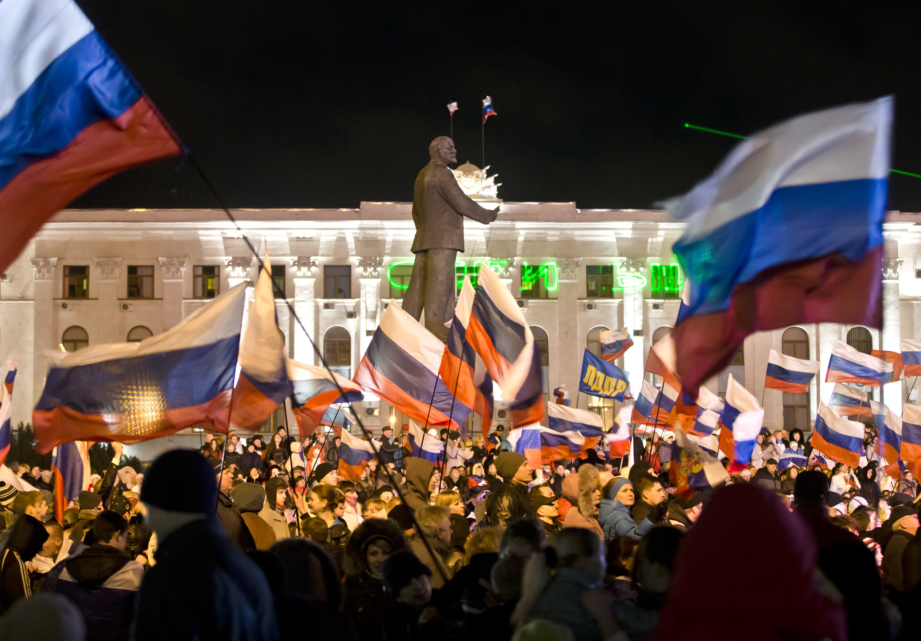 Russians celebrate in Lenin Square in Simferopol, Ukraine, in 2014 