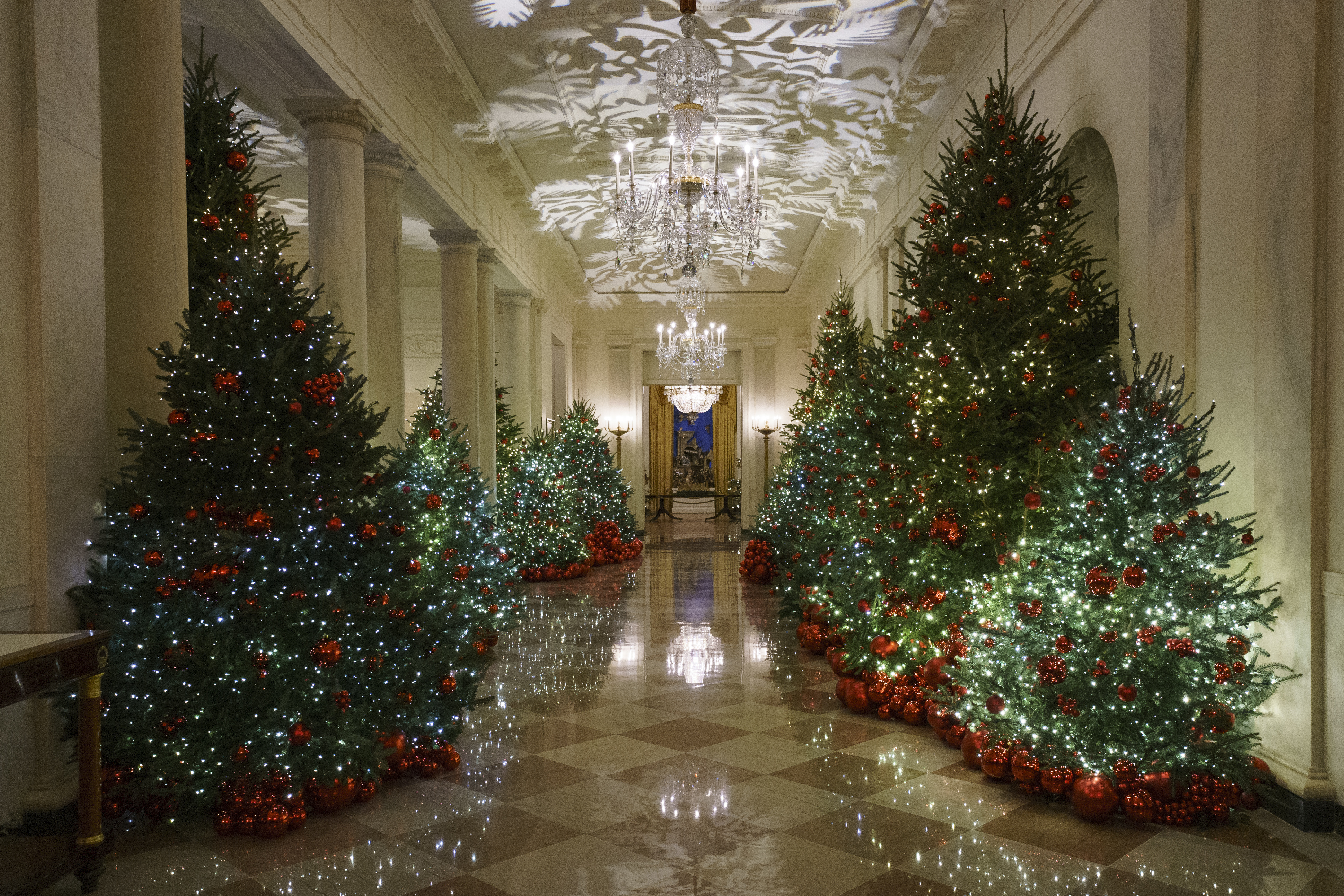 The Cross Hall during the 2018 Christmas press preview at the White House