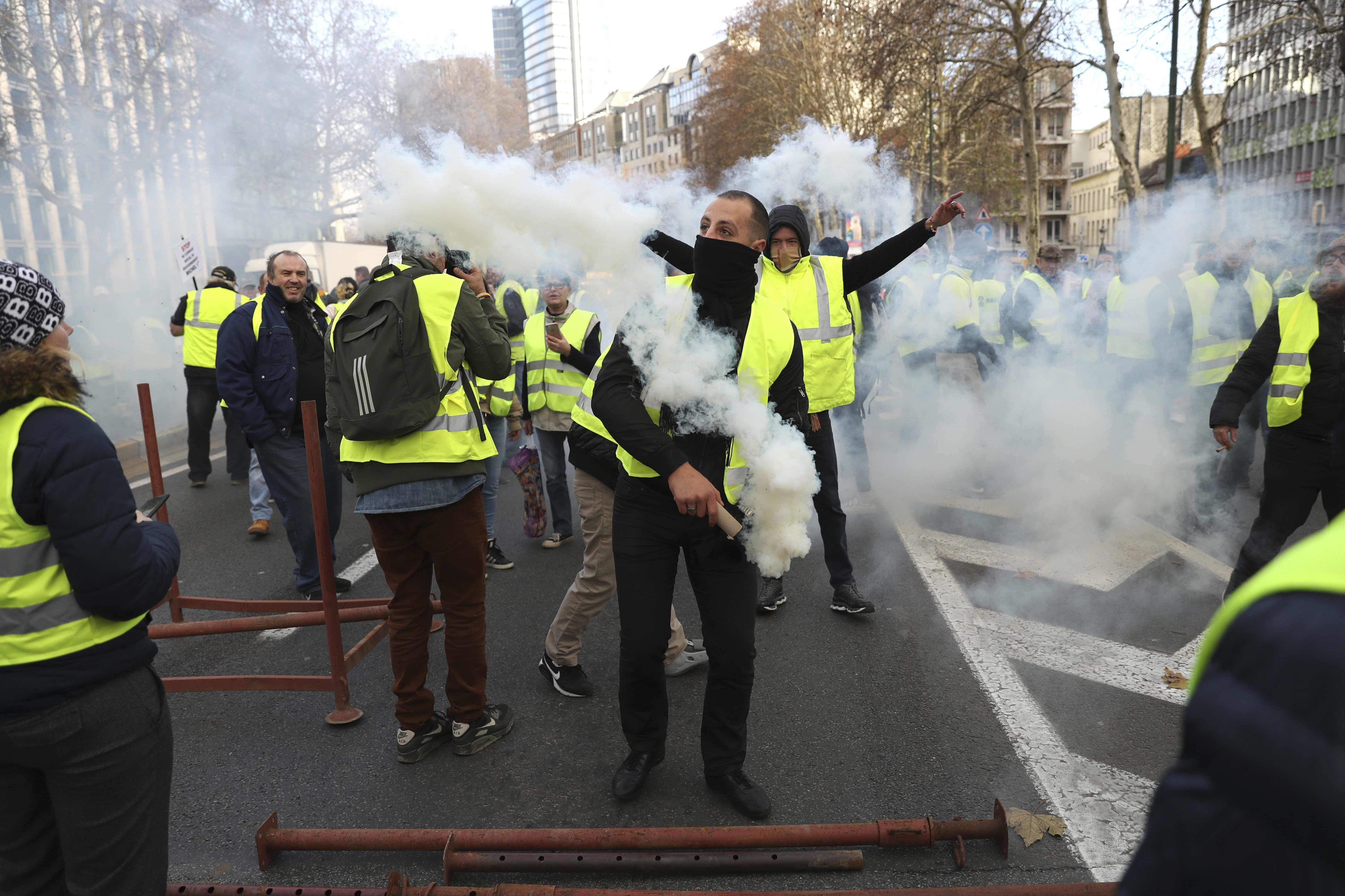 Demonstrators protest against rising fuel prices in Brussels