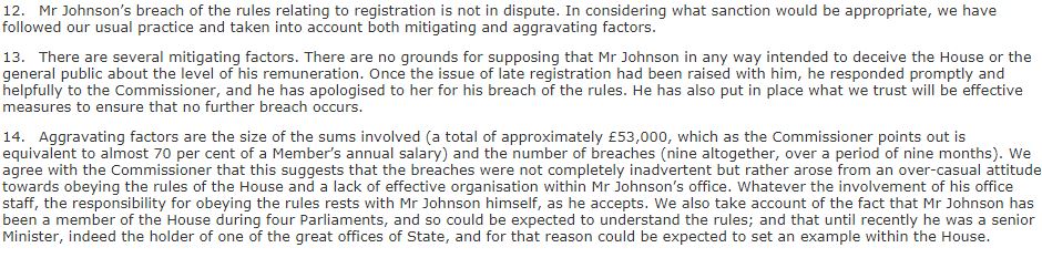 Extract from the Committee on Standards report on Boris Johnson