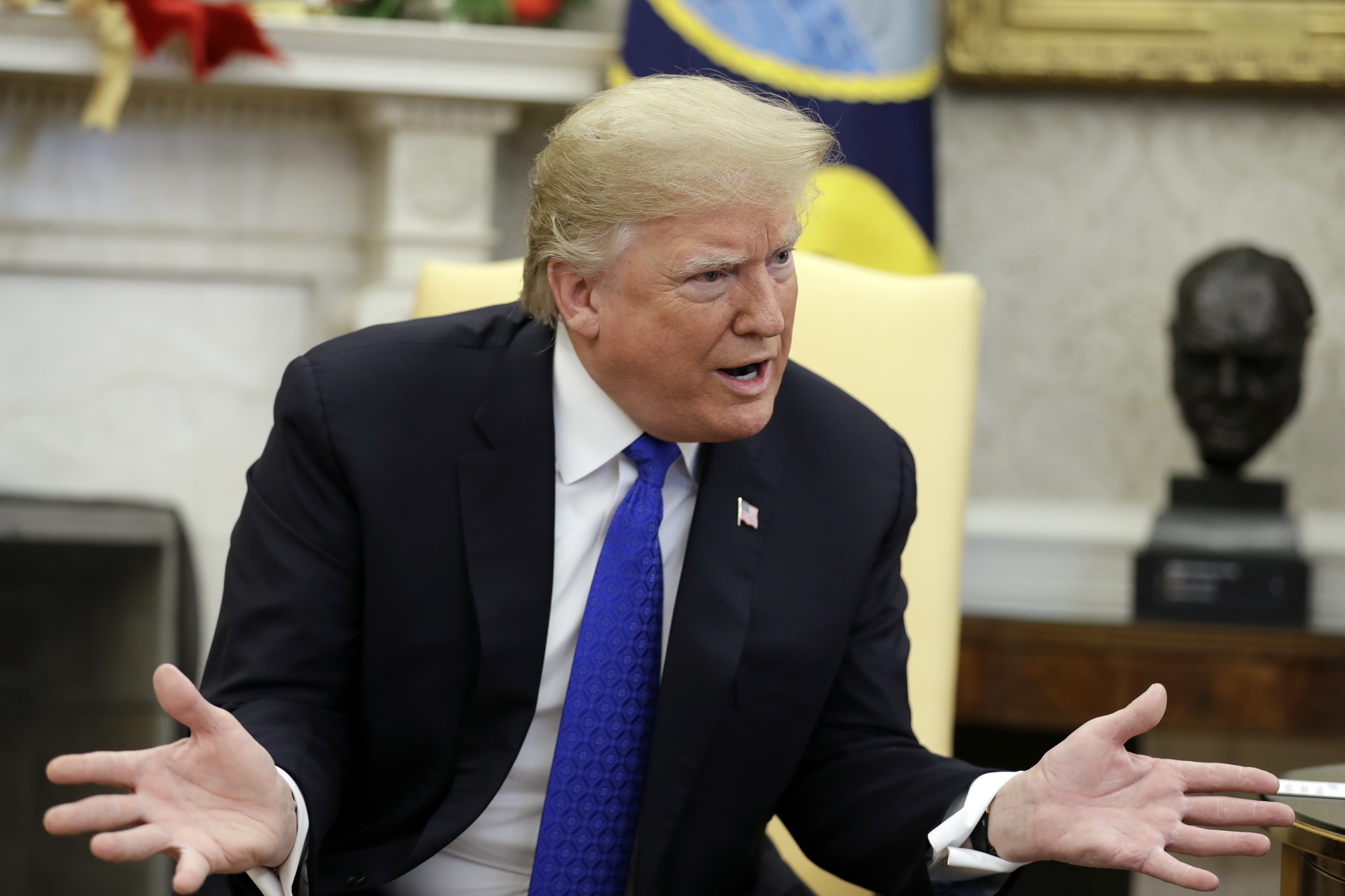 President Donald Trump meets with Senate Minority Leader Chuck Schumer, D-N.Y., and House Minority Leader Nancy Pelosi, D-Calif., in the Oval Office of the White House