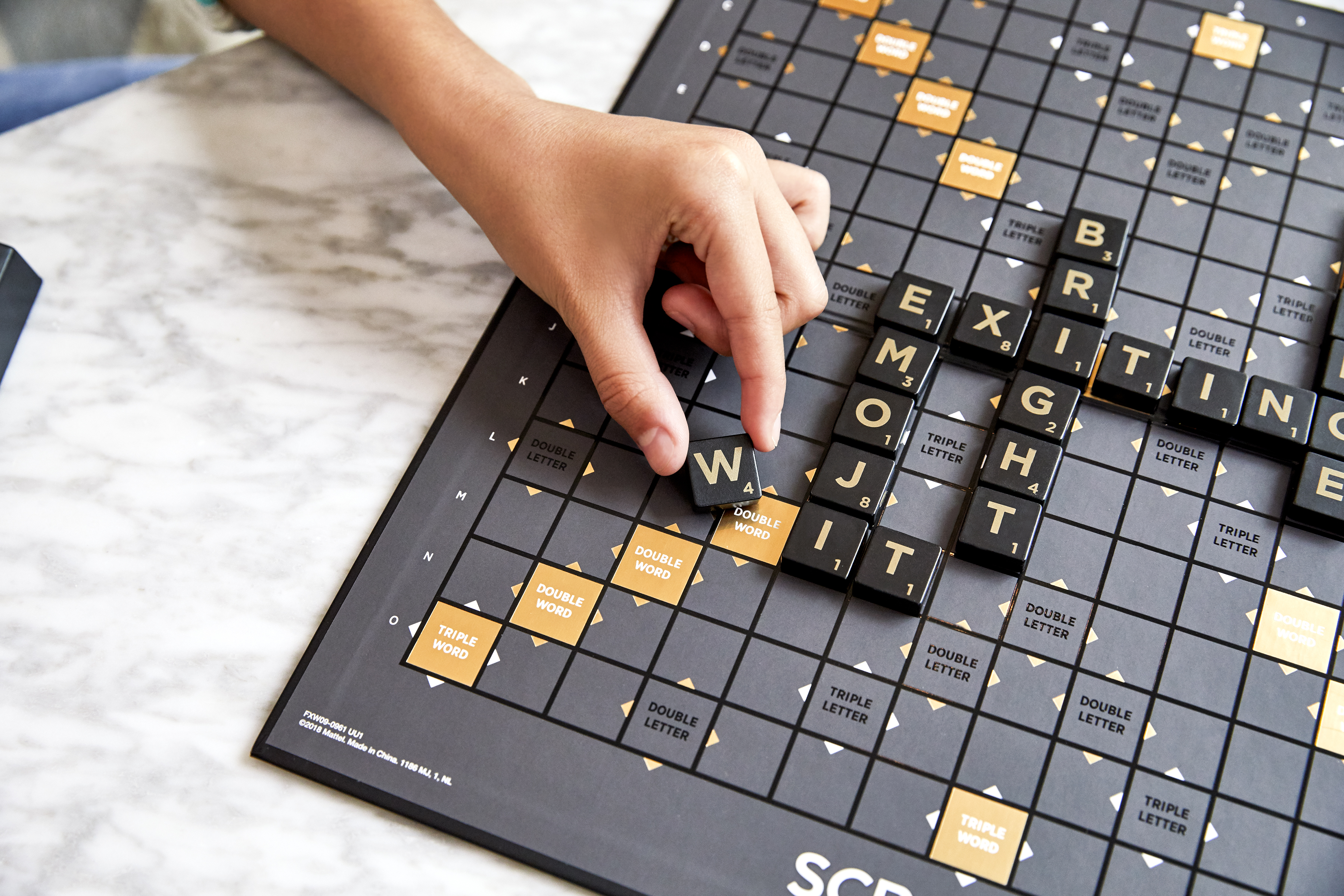 A Scrabble board mid-game
