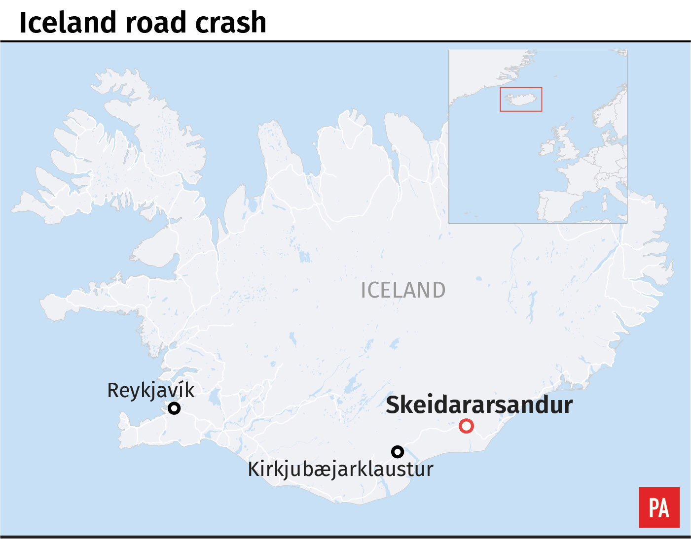 Map locates road deaths in Iceland