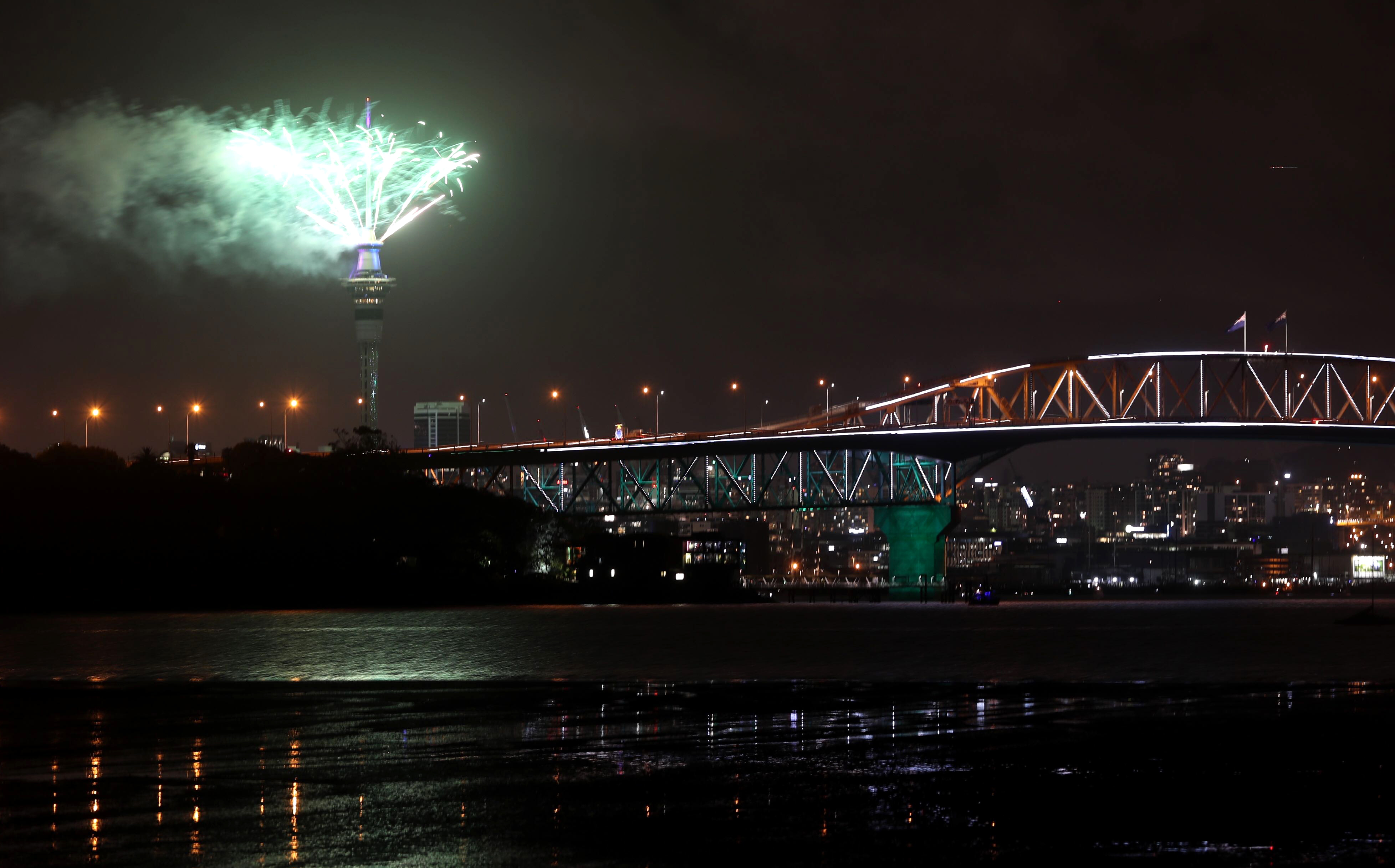 Fireworks explode from Auckland's Sky Tower