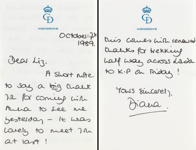 Princess of Wales' letters to Vogue editor ELizabeth Tilberis dated 1989-92. (Swann Galleries Auction)