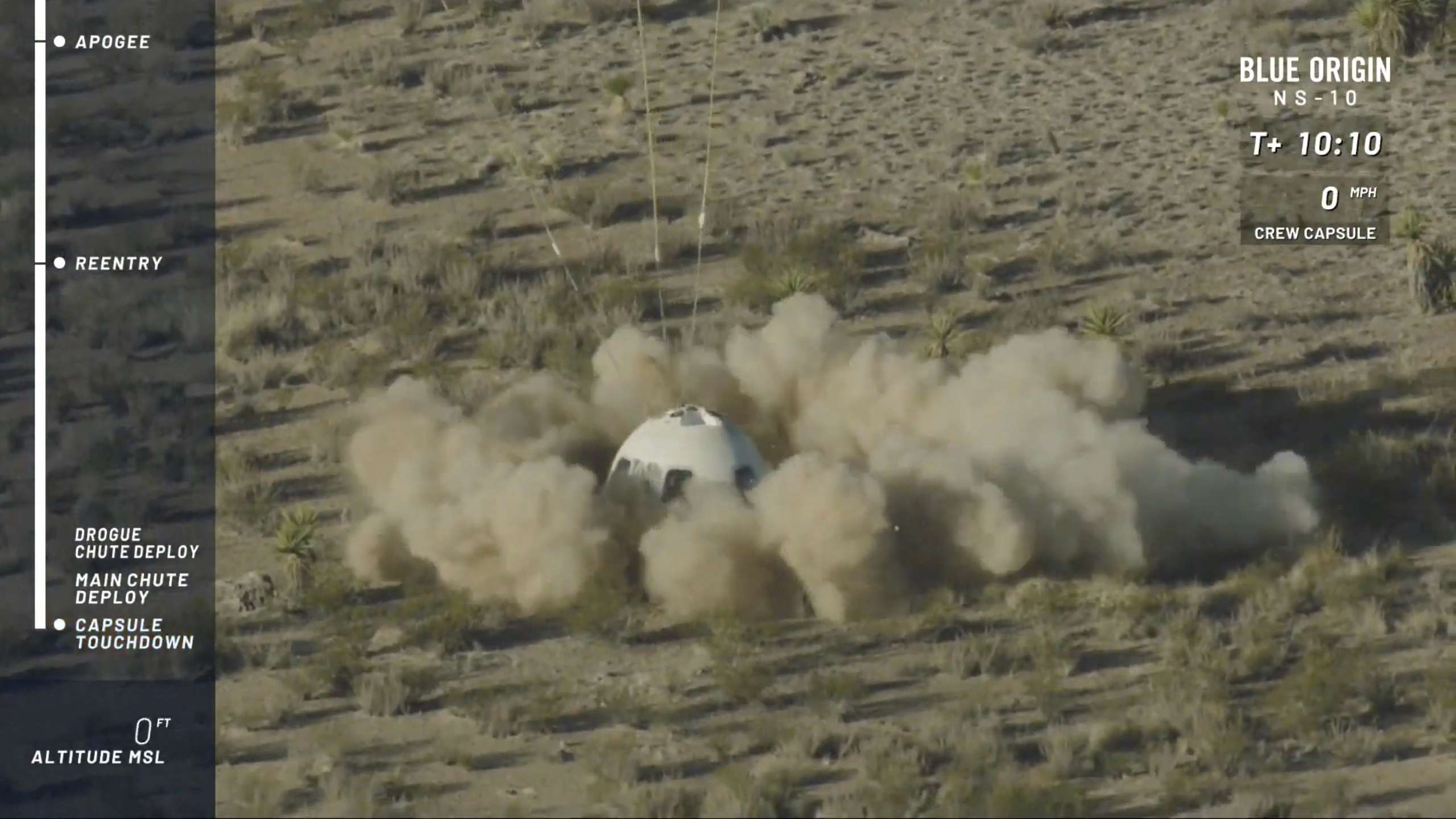 The New Shepard capsule lands at Blue Origin's site in west Texas