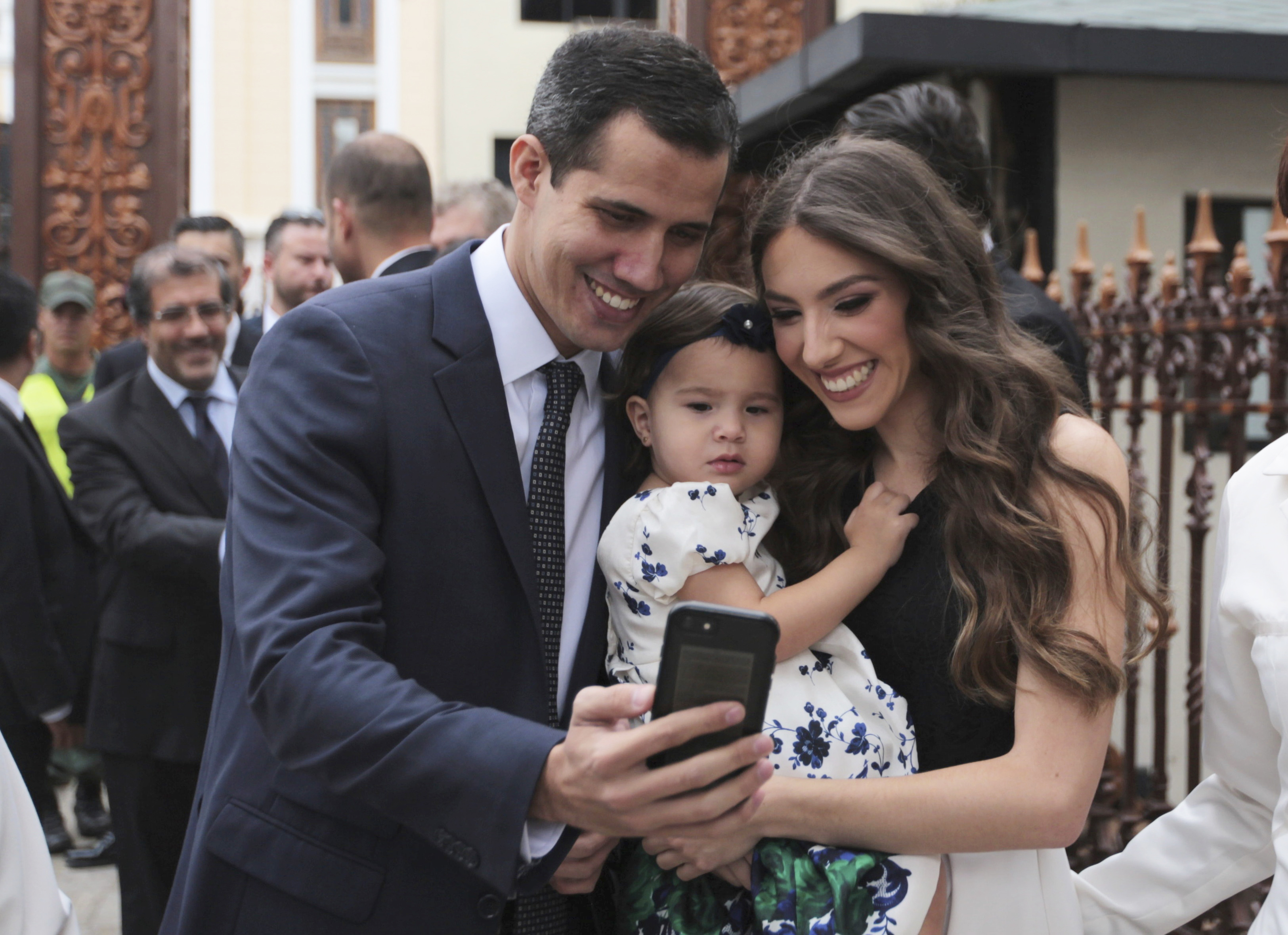 Juan Guaido takes a selfie with his wife Fabiana Rosales and his daughter Miranda