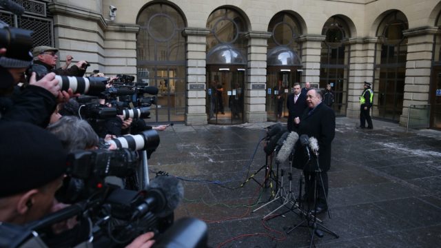 Alex Salmond addresses the media outside Edinburgh Sheriff Court