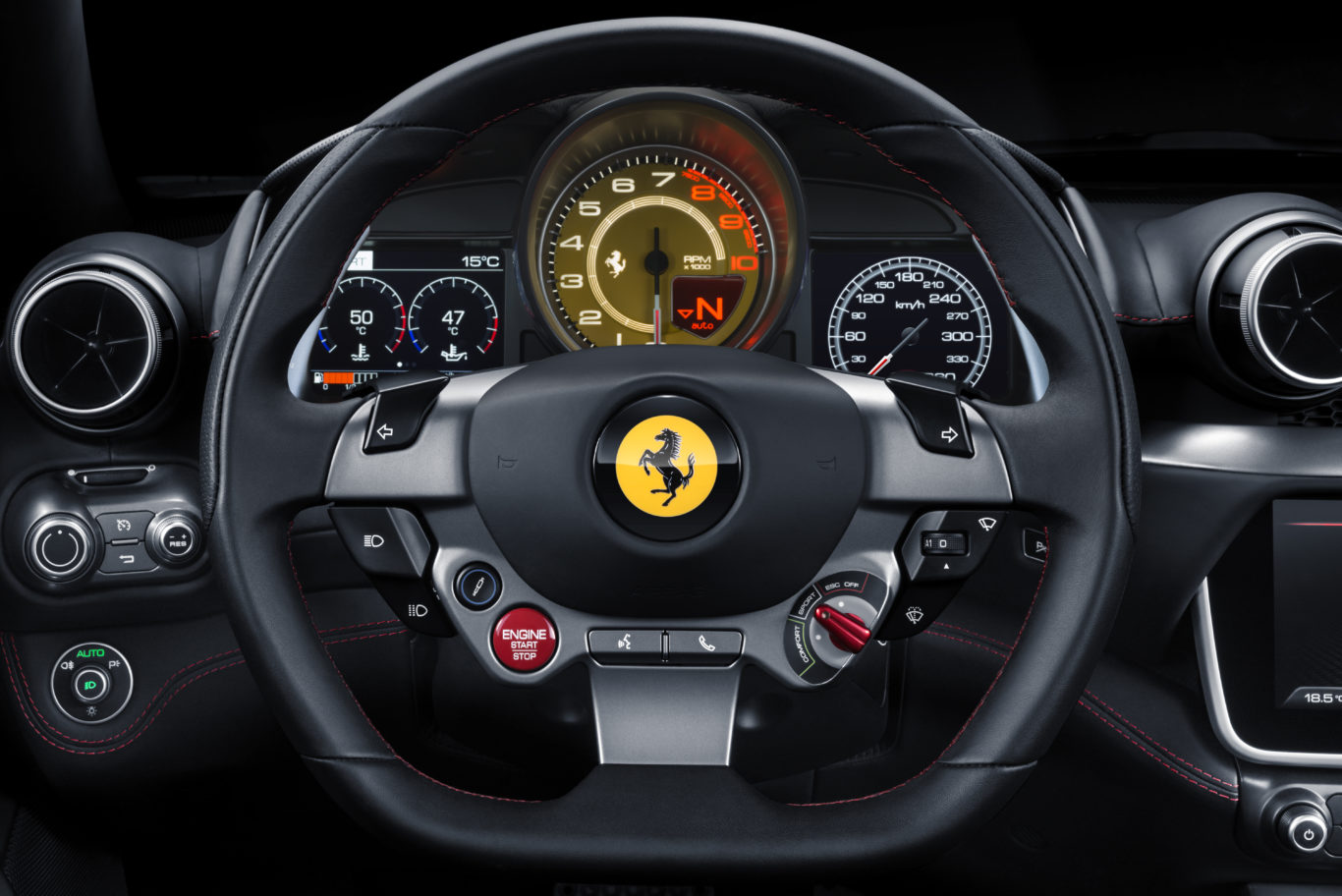 All of the car's major controls are located on the steering wheel