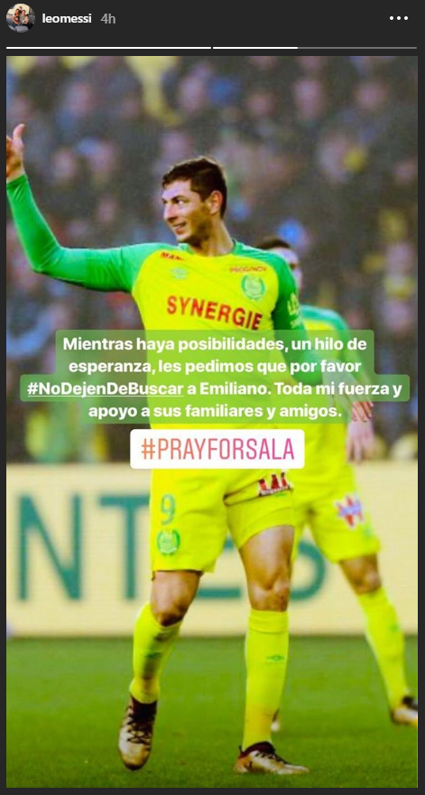 Lionel Messi calls for Emiliano Sala search to continue