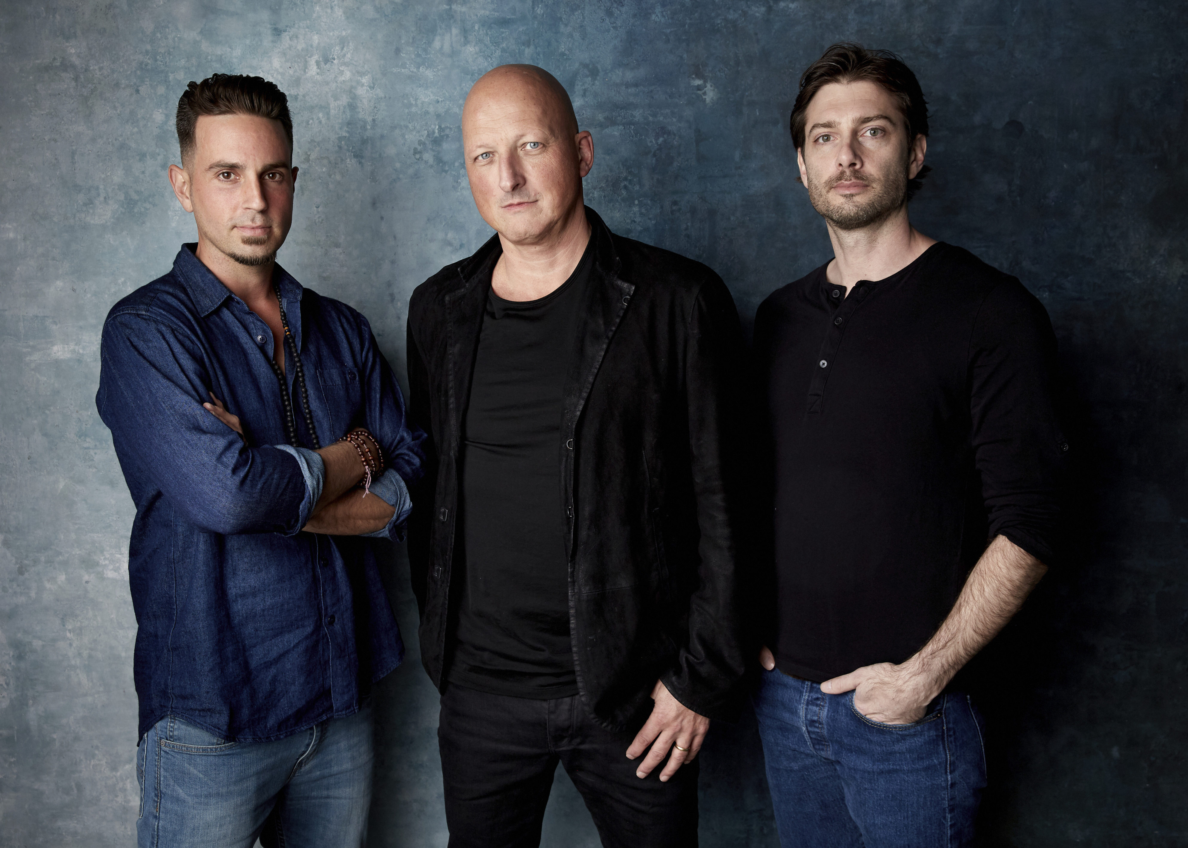 Wade Robson, from left, director Dan Reed and James Safechuck