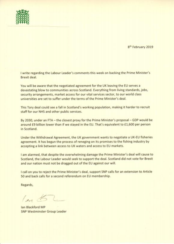 Letter from Ian Blackford to Scottish Labour 