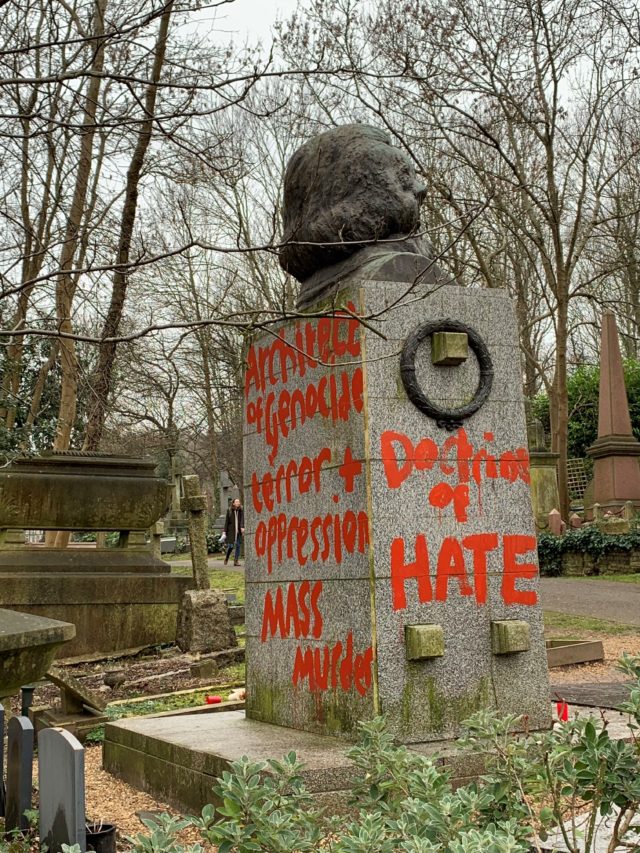 A memorial to Karl Marx has been vandalised for a second time this month (Maxwell Blowfield/PA)