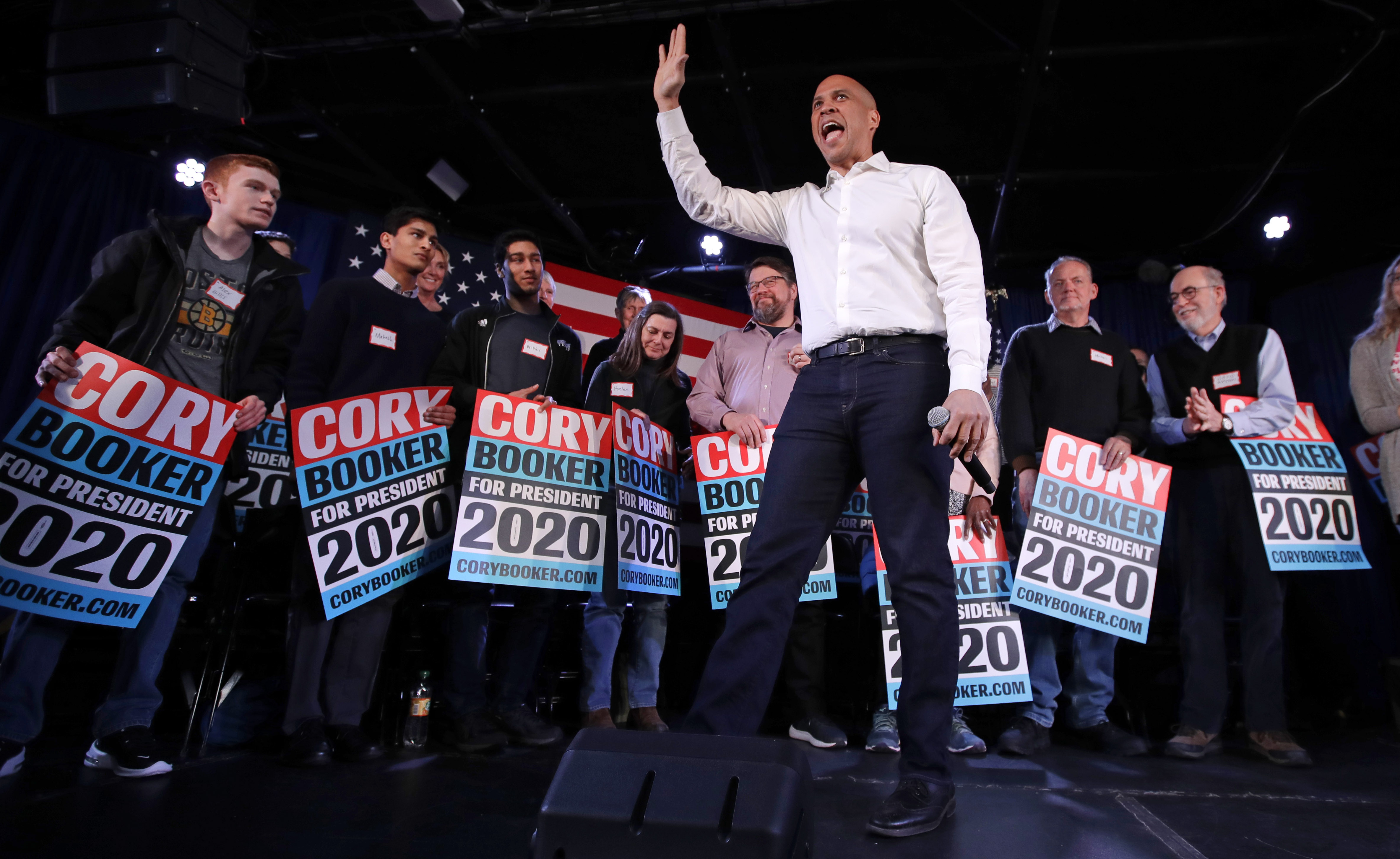 Cory Booker during a campaign stop in Portsmouth, New Hampshire