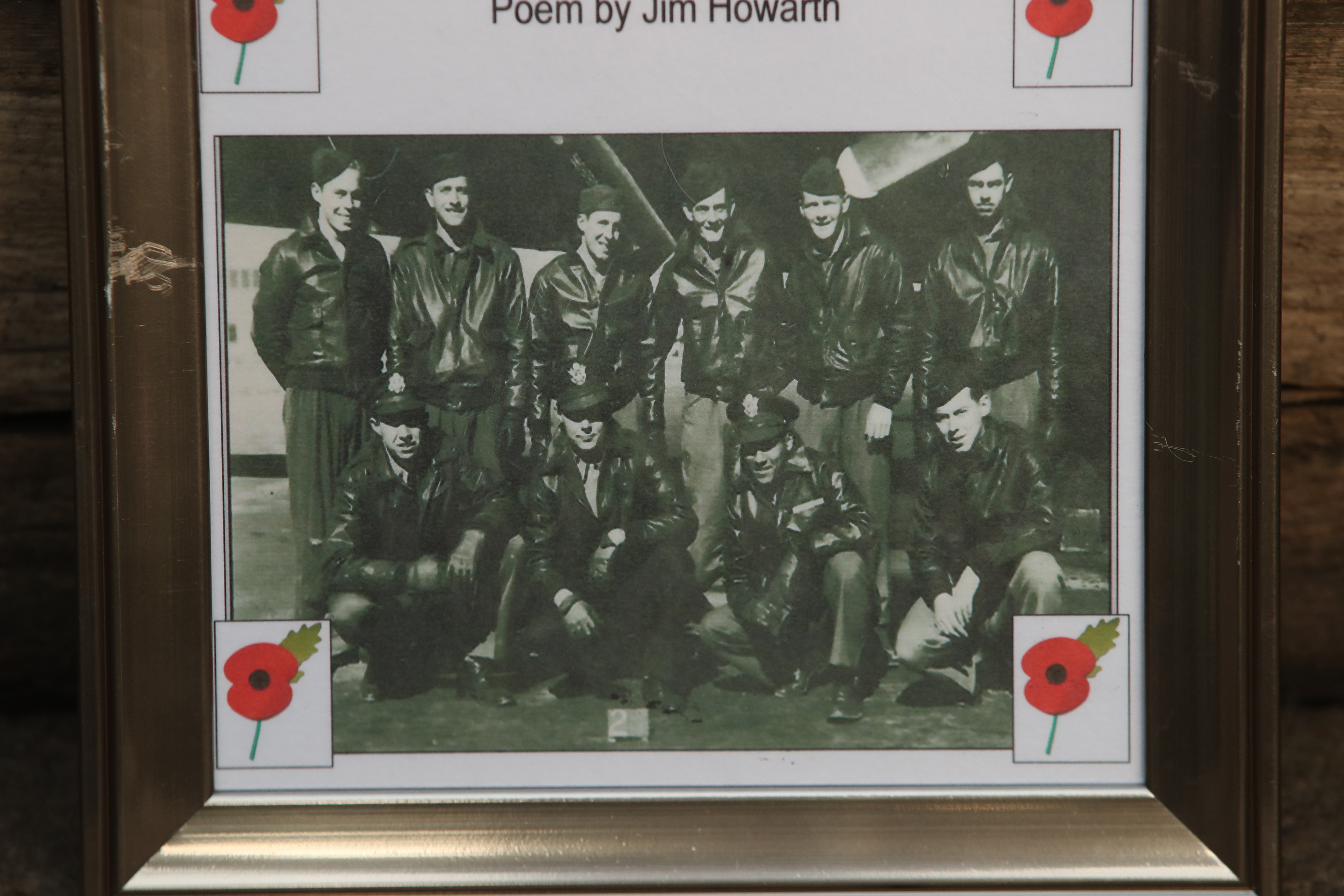 A crew photograph on the memorial in Sheffield to 10 American airmen