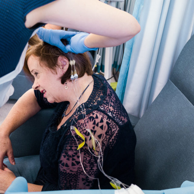 Patient Chris Proctor receives an infusion (Parkinson's UK/ PA)