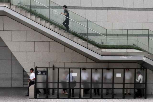 A smoking area in Tokyo's Shiodome business district