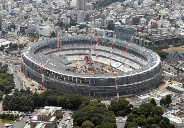 The National Stadium under construction in Tokyo