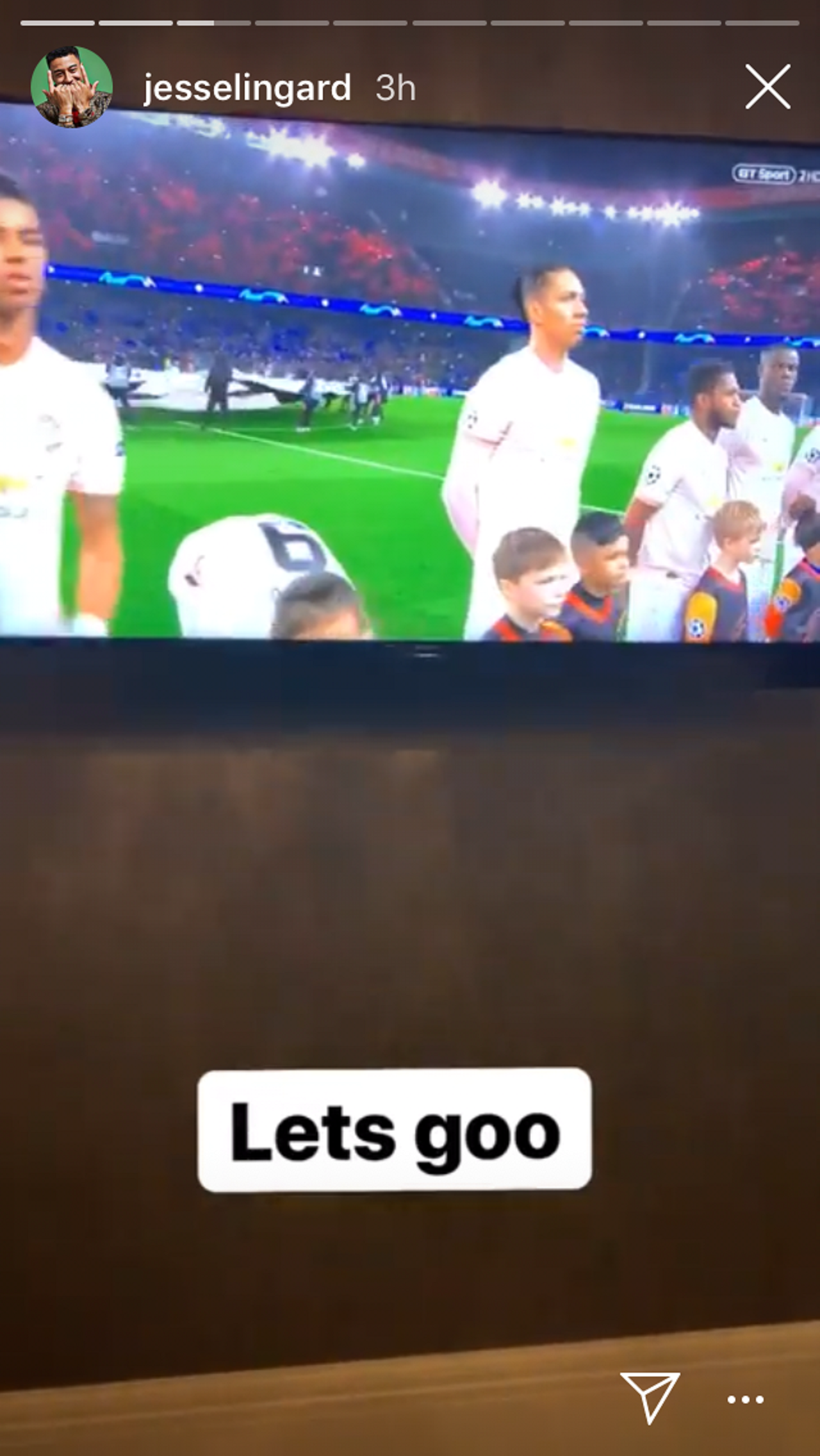 Manchester United's Jesse Lingard watches his team play in the Champions League