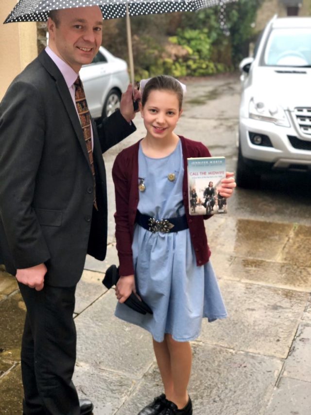 Hero, 10, dressed as Sister Julienne from Call the Midwife (Rebecca Silverwood/PA)