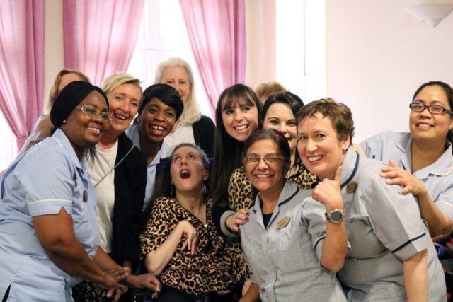 Amy May Shead with staff at the Marillac Care centre in Brentwood, Essex. (Amy May Trust/ PA)