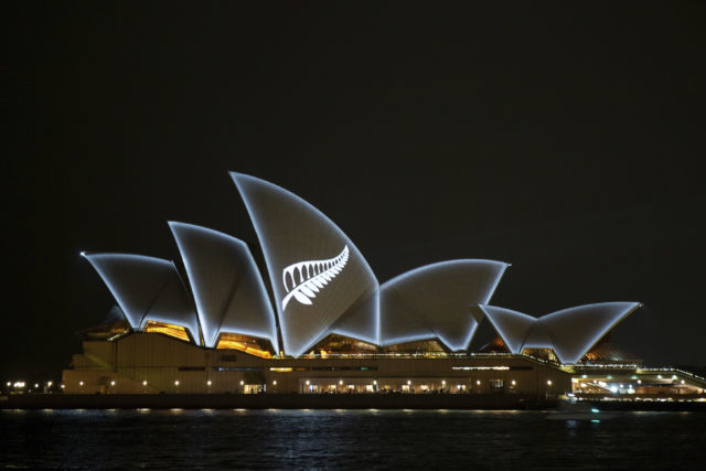 The Silver Fern symbol of New Zealand was projected onto the sails of the Sydney Opera House on Saturday