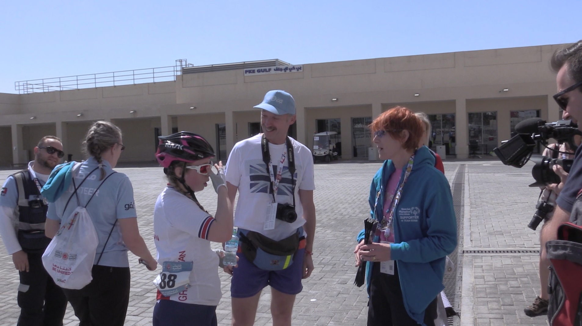 Kiera Byland talks to her parents after her final race at the 2019 World Games