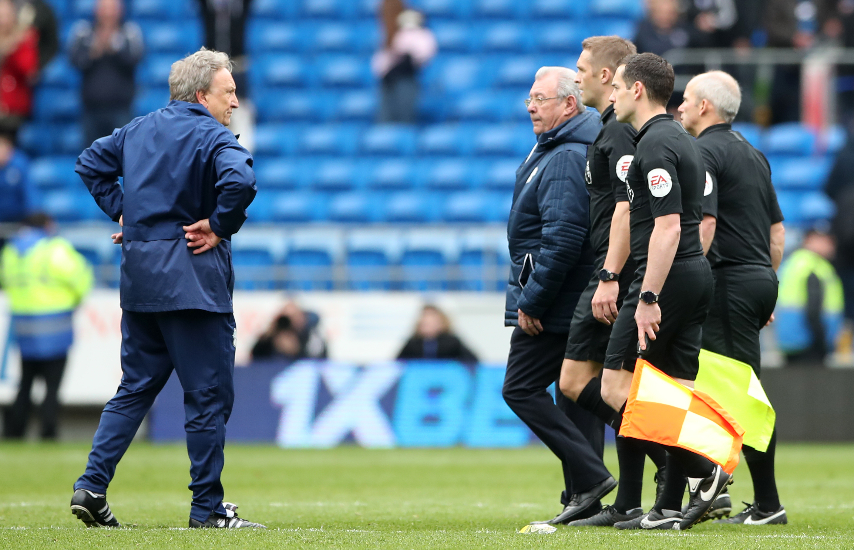 Cardiff City manager Neil Warnock (left) after the Premier League match at the Cardiff City Stadium, Cardiff
