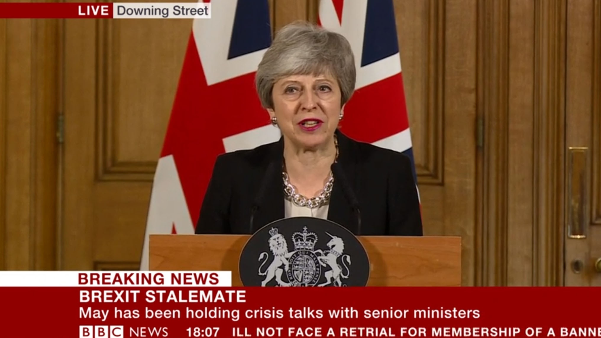 Theresa May spoke from inside Downing Street 