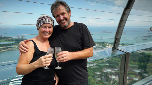 The couple were the first to reach the top of the Marina Bay Sands Hotel