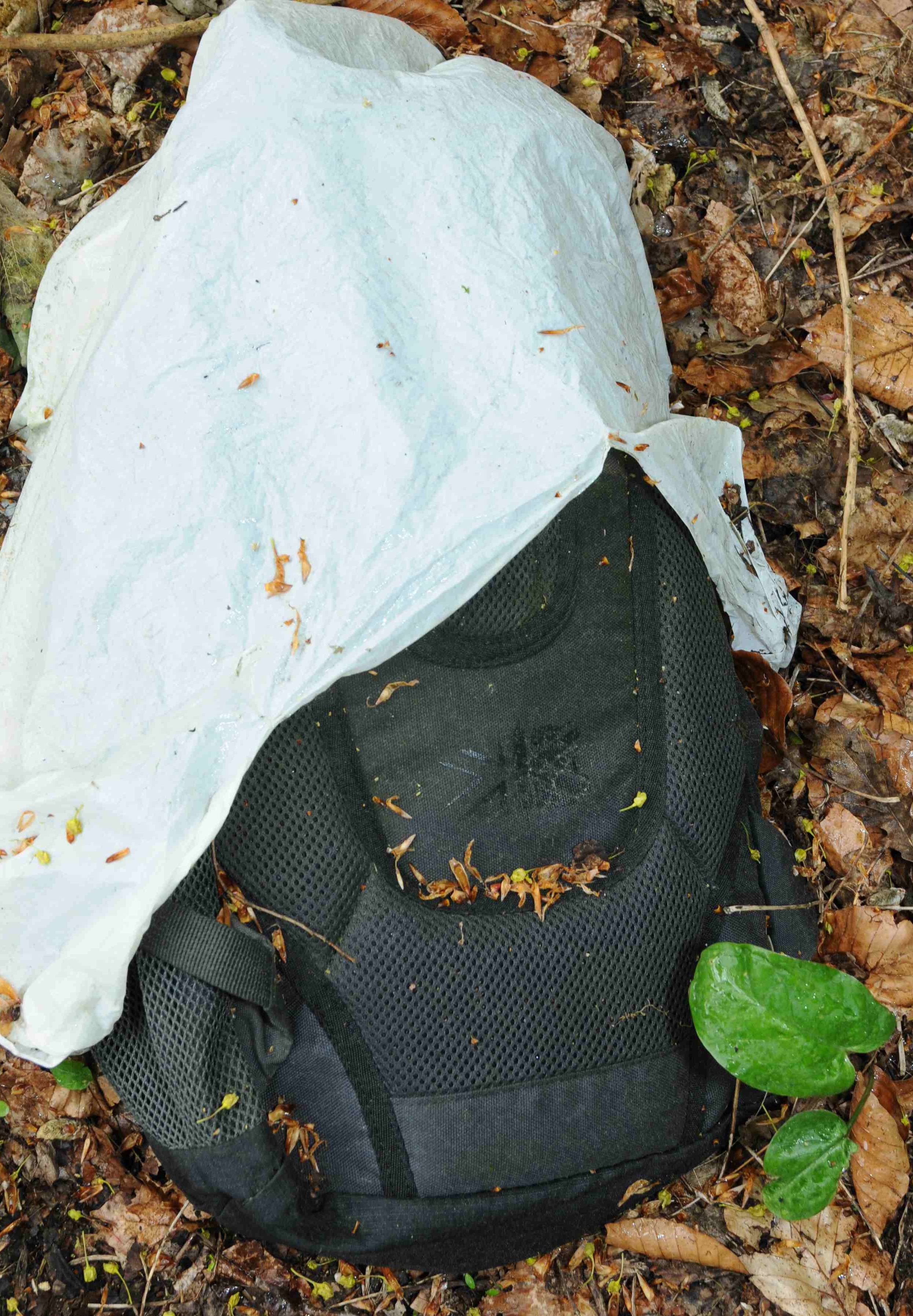 A Karrimor rucksack covered with a white plastic bag was recovered from the scene (Gloucestershire Police/PA).