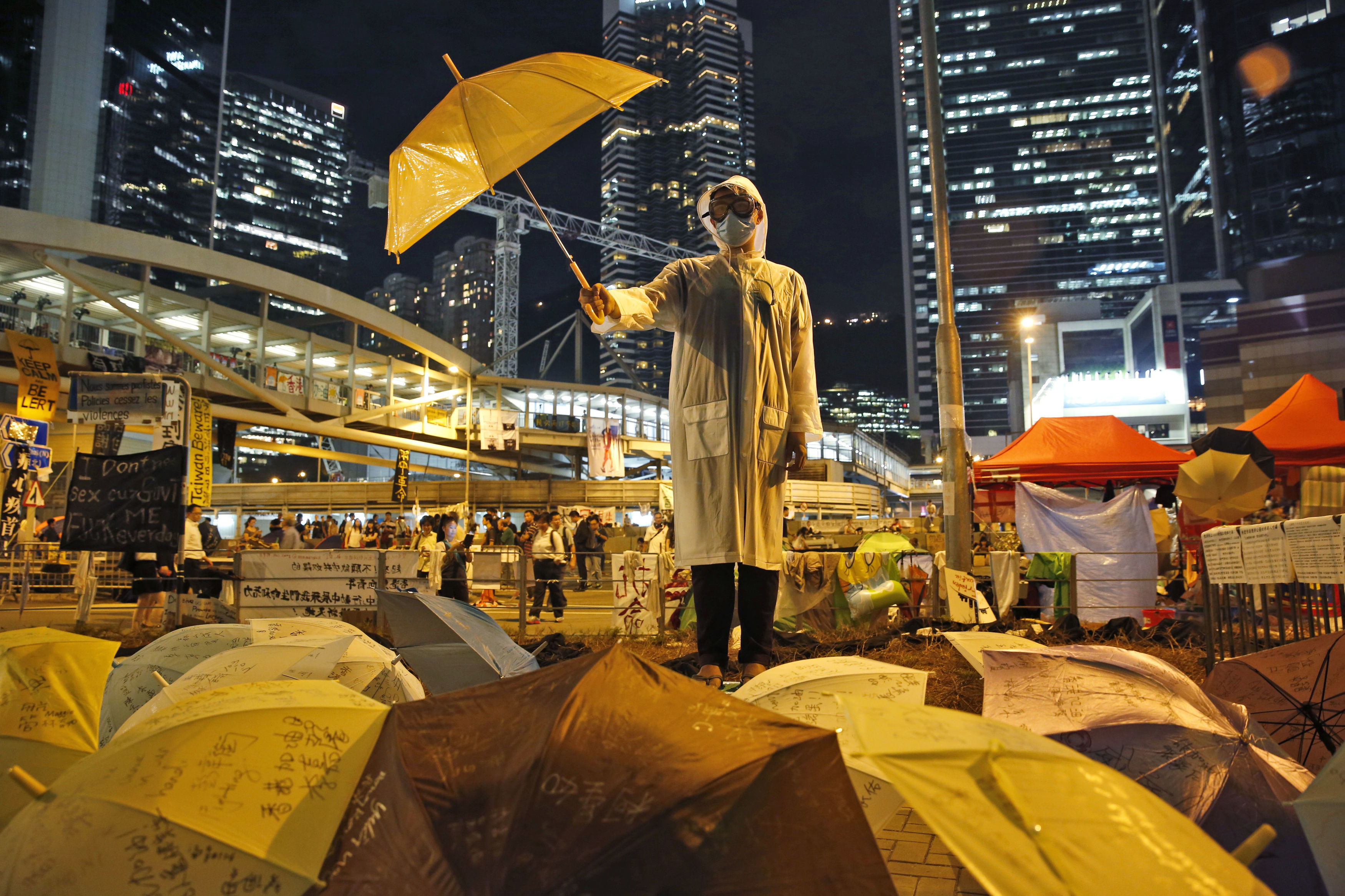 A protester holds an umbrella during the demonstrations in Hong Kong 2014 