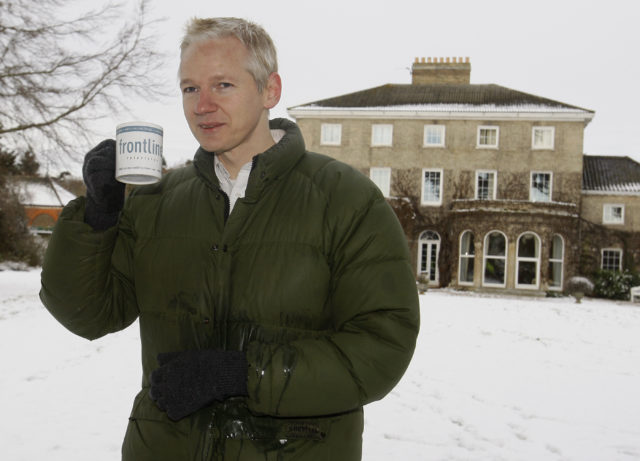 Assange at a press conference at the home of Frontline Club founding member Vaughan Smith, at Bungay, England, in December 2010