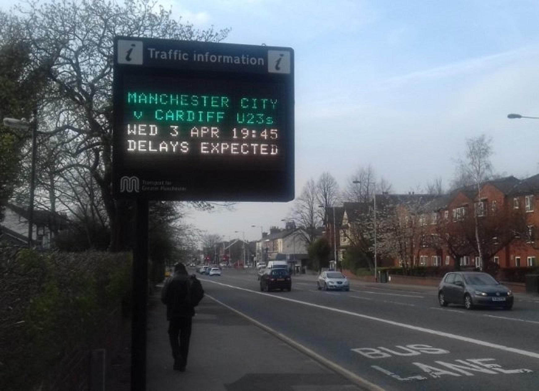 A sign in Stockport ahead of Manchester City's game against Cardiff City