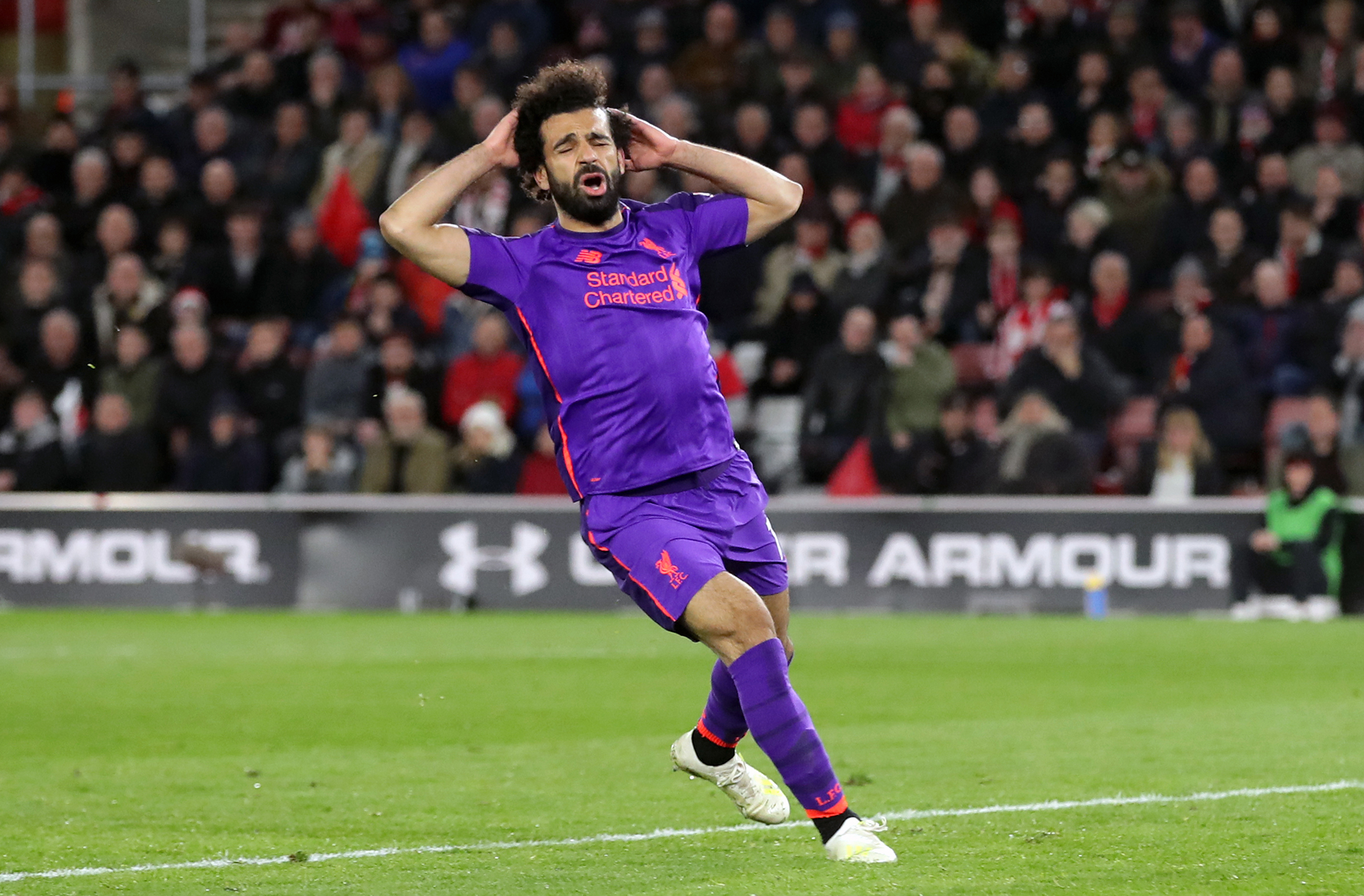 Liverpool's Mohamed Salah appears dejected during a Premier League match at St Mary's Stadium, Southampton