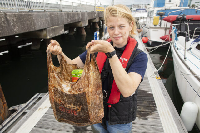 Imogen Napper with one of the bags in the study (Lloyd Russell/ University of Plymouth/PA)