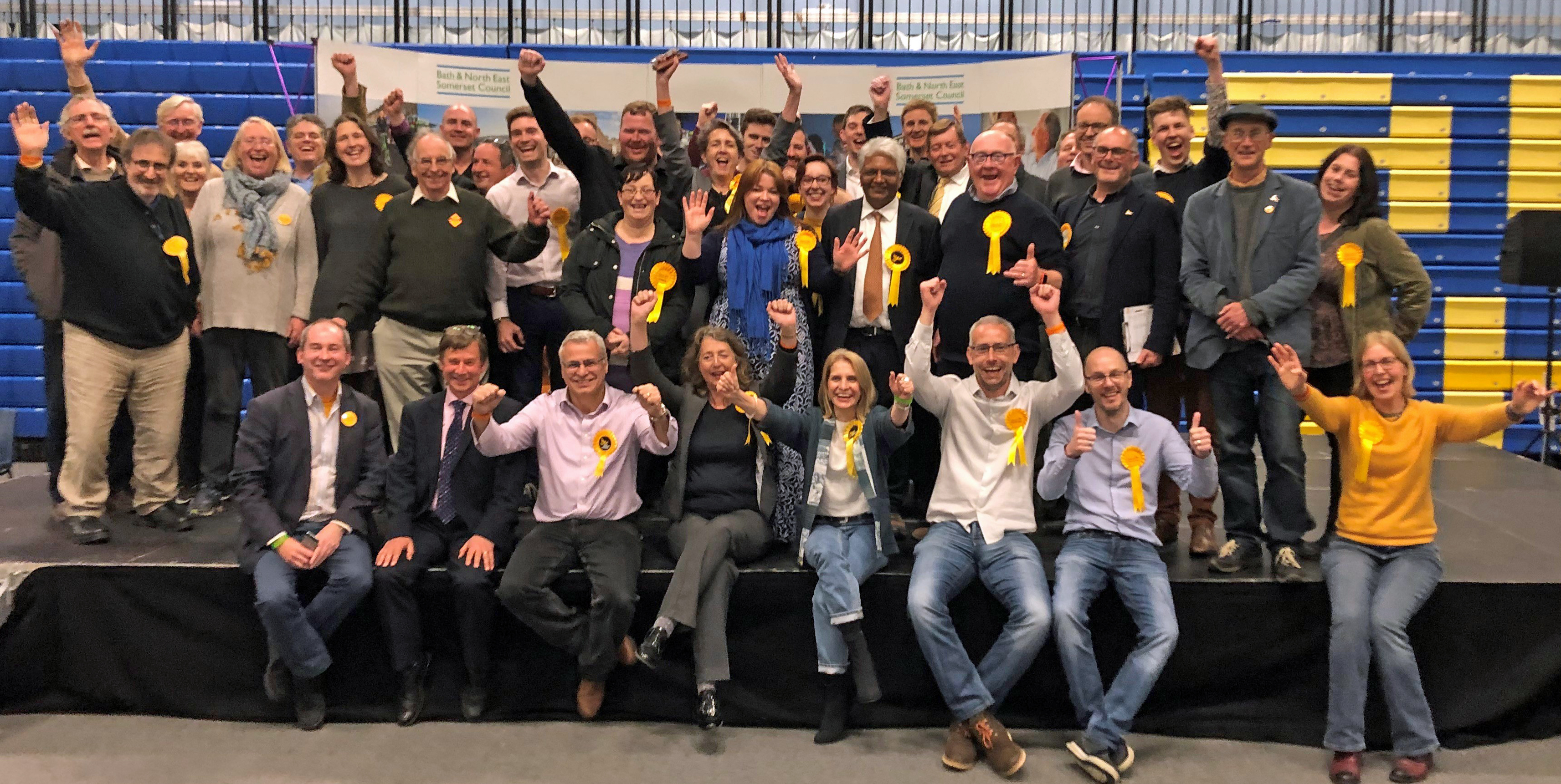 The Liberal Democrats celebrate taking control of Bath and North East Somerset Council from the Conservatives (Rod Minchin/PA).