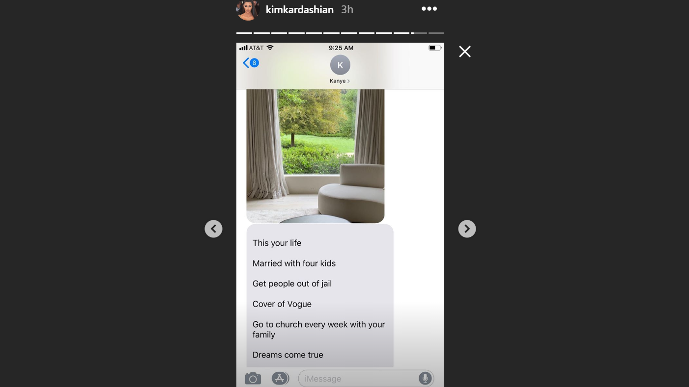 Screengrab from Kim Kardashian West's Instagram Story
